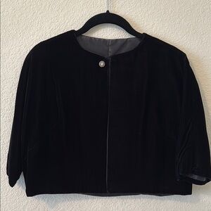 Vintage 1960 lined velvet one-of-a-kind shrug, jeweled front button, size Small